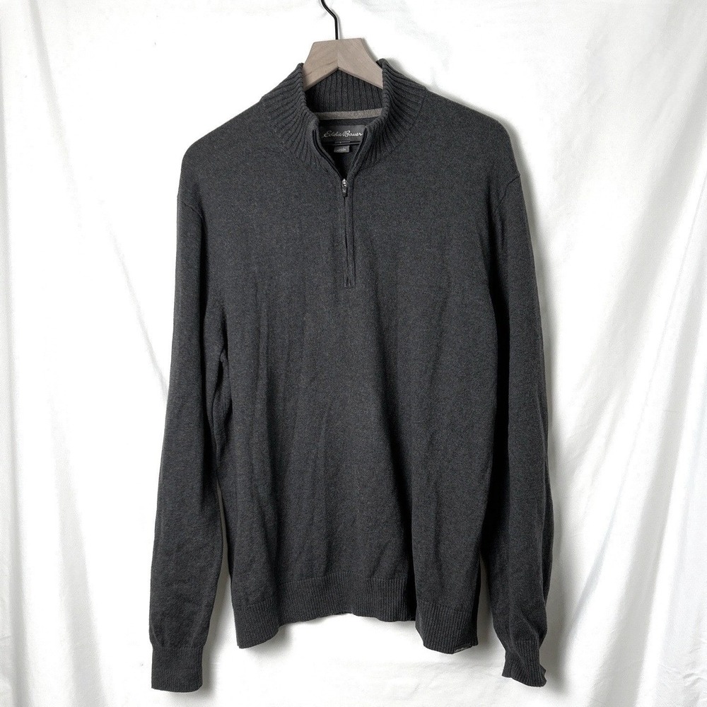 Eddie Bauer Mens Charcoal Gray Merino Wool Blend Quarter Zip Sweater Size L